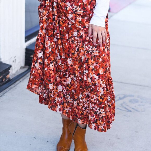 NWT Floral Smocked Waist Tiered Design Midi Skirt  1X - Picture 8 of 10